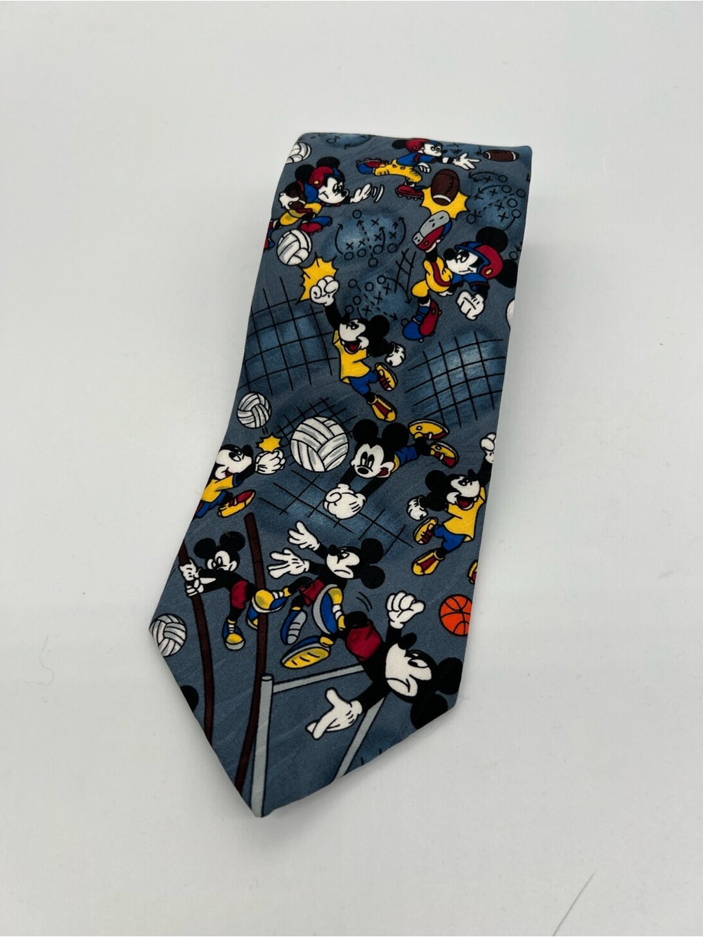 Disney Mickey Mouse Sports Print Tie - Gray with Yellow & Red Accents